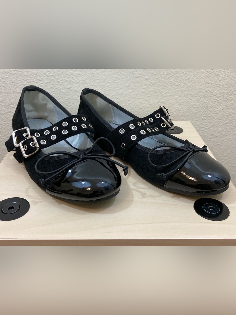 Cider Black Faux Suede Mary Jane Flats EU 36 US 5.5-6 Double Strap
